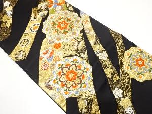 華紋に糸巻・蝶・草花模様織り出し　振袖用袋帯